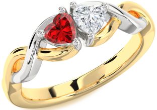 Emerald Platinum & Yellow Gold Infinity Two Heart Birthstone Ring