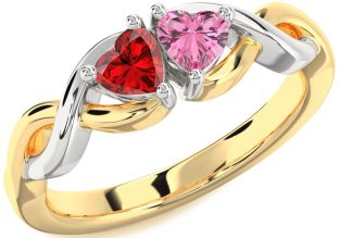 Emerald Platinum & Yellow Gold Infinity Two Heart Birthstone Ring