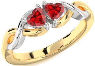 Emerald Platinum & Yellow Gold Infinity Two Heart Birthstone Ring