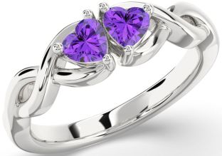 Emerald Silver Infinity Two Heart Birthstone Ring