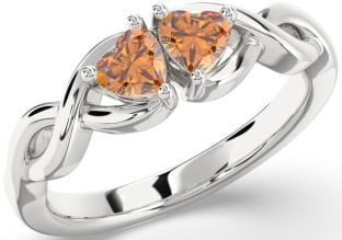 Emerald Platinum Infinity Two Heart Birthstone Ring