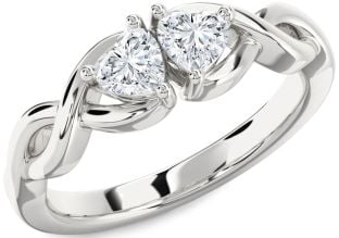 Diamond Silver Infinity Two Heart Ring