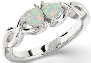 Emerald Silver Infinity Two Heart Birthstone Ring