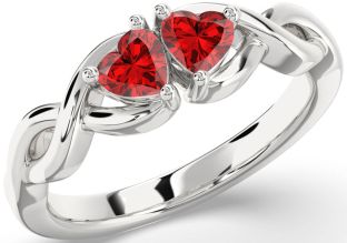 Emerald Silver Infinity Two Heart Birthstone Ring