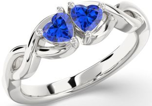 Emerald Platinum Infinity Two Heart Birthstone Ring