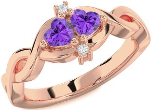 Diamond Emerald Rose Gold Infinity Two Heart Birthstone Ring