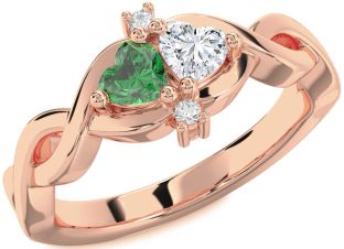 Diamond Rose Gold Silver Infinity Two Heart Promise Ring