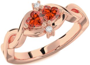 Diamond Emerald Rose Gold Infinity Two Heart Birthstone Ring