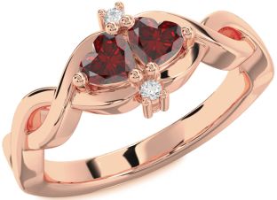 Diamond Emerald Rose Gold Infinity Two Heart Birthstone Ring