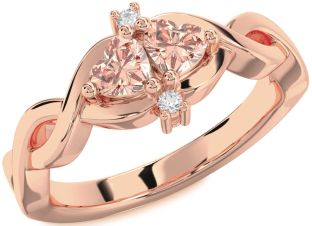 Diamond Emerald Rose Gold Infinity Two Heart Birthstone Ring