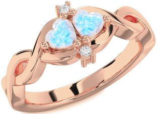 Diamond Emerald Rose Gold Infinity Two Heart Birthstone Ring