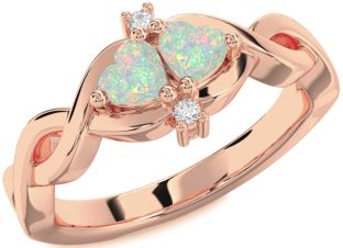 Diamond Emerald Rose Gold Infinity Two Heart Birthstone Ring