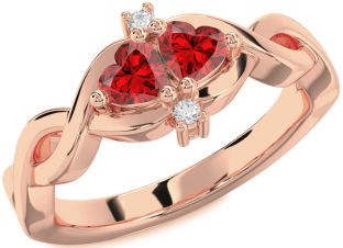 Diamond Emerald Rose Gold Infinity Two Heart Birthstone Ring