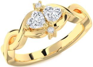 Diamond Gold Infinity Two Heart Ring