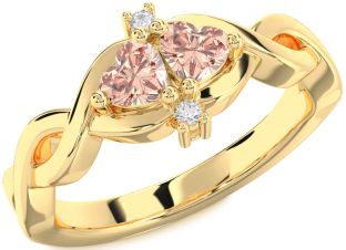 Diamond Emerald Gold Infinity Two Heart Birthstone Ring