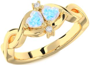 Diamond Emerald Gold Infinity Two Heart Birthstone Ring