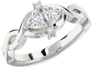 Diamond Silver Infinity Two Heart Ring