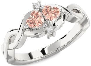 Diamond Emerald Platinum Infinity Two Heart Birthstone Ring