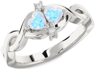 Diamond Emerald Platinum Infinity Two Heart Birthstone Ring