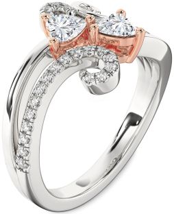 Diamond Silver & 10K Rose Gold Two Heart Ring