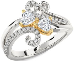 Diamond White Yellow Gold Two Heart Ring