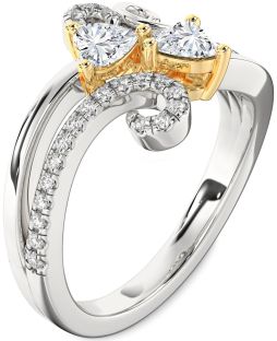 Diamond Silver & 10K gold Two Heart Ring