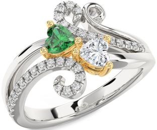 Diamond Gold Silver Two Heart Promise Ring
