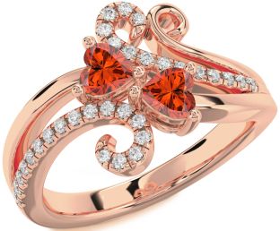 Diamond Fire Opal Rose Gold Two Heart Ring
