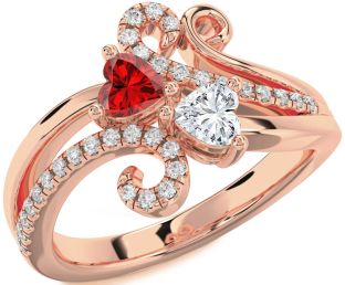 Diamond Rose Gold Two Heart Promise Ring