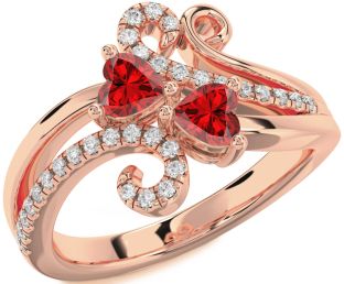 Diamond Emerald Rose Gold Two Heart Birthstone Ring