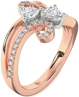 Diamond White Rose Gold Two Heart Ring