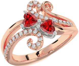 Diamond Emerald Platinum & Rose Gold Two Heart Birthstone Ring