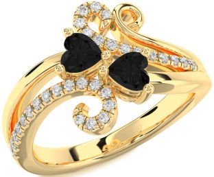 Black Diamond Gold Two Heart Ring