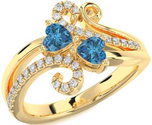 Blue Diamond Gold Two Heart Ring