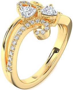 Diamond Gold Two Heart Ring
