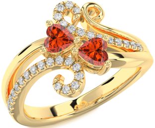 Diamond Fire Opal Gold Two Heart Ring