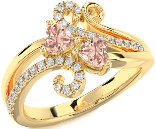 Diamond Morganite Gold Two Heart Ring