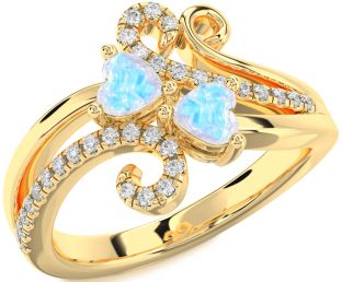 Diamond Moonstone Gold Two Heart Ring