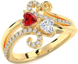 Diamond Gold Silver Two Heart Promise Ring