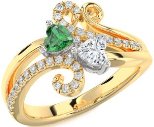 Diamond Gold Silver Two Heart Promise Ring