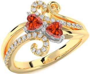 Diamond Fire Opal Gold Silver Two Heart Ring
