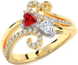 Diamond Gold Silver Two Heart Promise Ring
