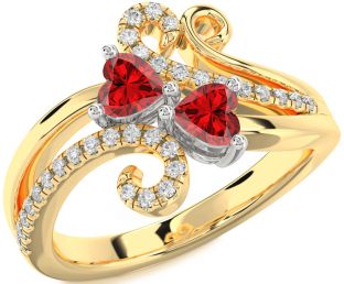 Diamond Emerald Platinum & Yellow Gold Two Heart Birthstone Ring