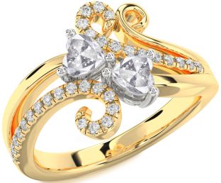 Salt & Pepper Diamond Gold Silver Two Heart Ring