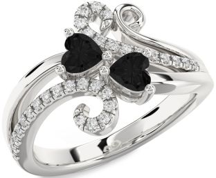 Black Diamond Silver Two Heart Ring