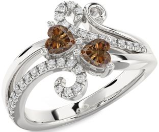 Chocolate Brown Diamond Silver Two Heart Ring