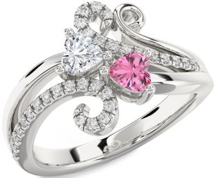 Diamond Silver Two Heart Promise Ring