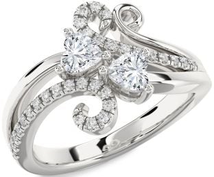 Diamond Silver Two Heart Ring