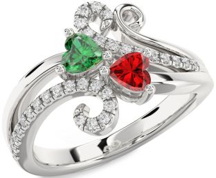Diamond Silver Two Heart Promise Ring