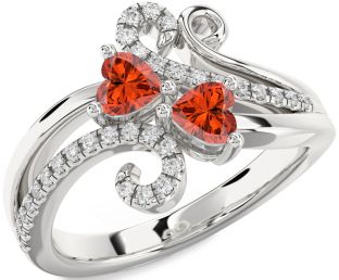 Diamond Emerald Silver Two Heart Birthstone Ring